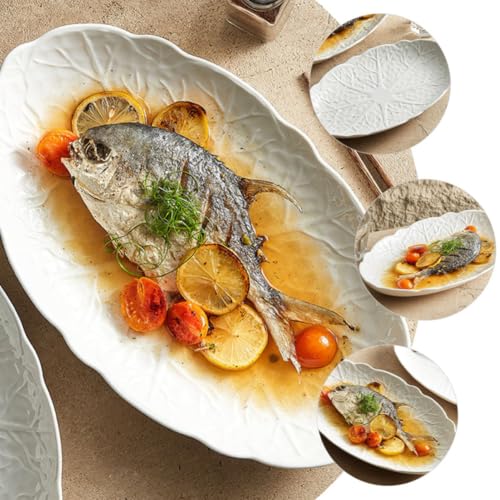 Assiette poisson élégante en céramique blanche pour buffet - 8