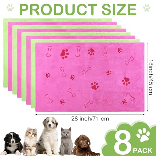 Image of 8 Pcs Dog Towel for Drying, 40 x 24 Inch, Dog Paw and Bone, Pink,Green
