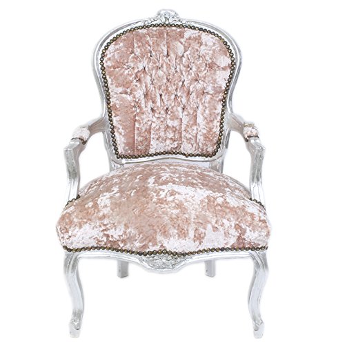 Casa Padrino Barroco Salón Silla Rose Tela de Terciopelo/Plata - Diseño de Mobiliario Antiguo