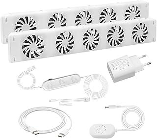 Heizkörper Ventilator, Heizungsventilator mit 5 Lüfter, Heizkörperverstärker mit Thermostaten, Energieeffizienter Heizungsventilator Einstellbare Geschwindigkeit, 13DB Geräuscharm(MXRV-25-S202)
