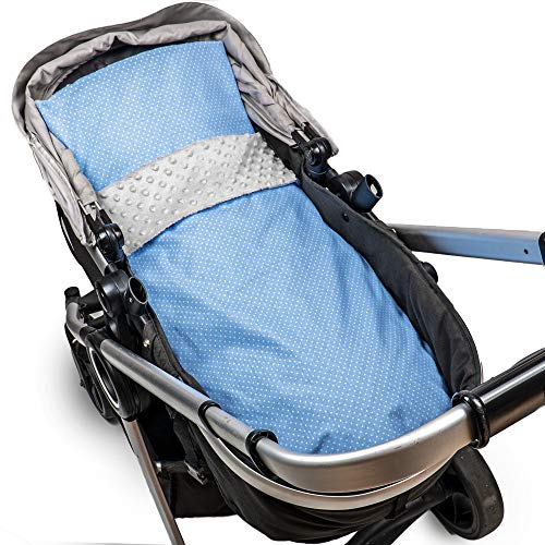 Totsy Baby Minky Manta para bebé, Manta para bebés, Manta para bebés, para niños y niñas, con cojín Plano (Azul Blanco Algodón + Minky Gris, Manta 75x50cm con Almohada 35x35cm)