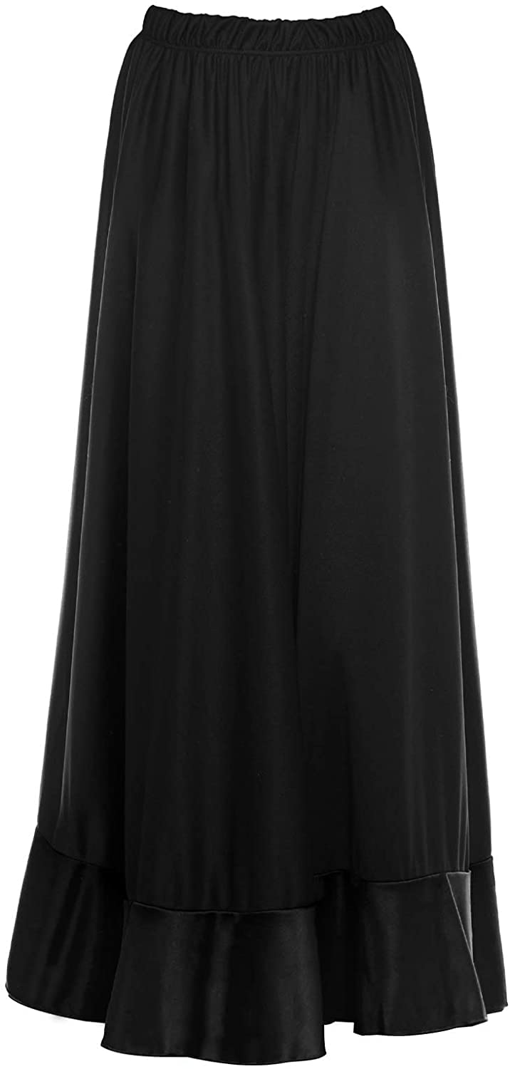 Falda Flamenco Mujer Español, Falda Ensayo Flamenco Largo Negro Rojo Volante Simple Volante Doble para Mujer Falda Baile Danza Clase Fiesta