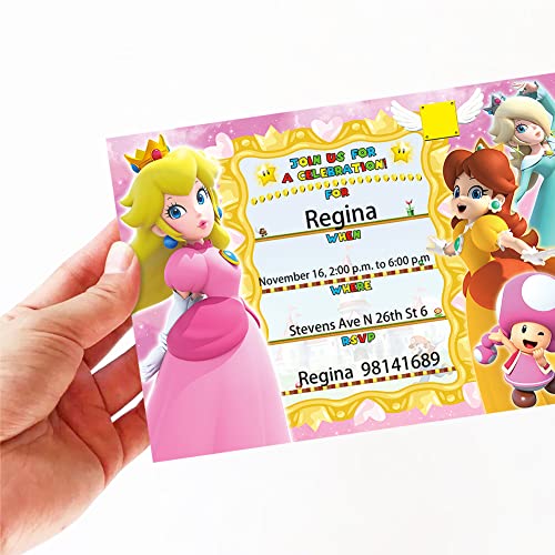 Peach Princess Invitation, Mario Invitations Cards With Envelope And Stickers, Party Supplies Birthday Card, 12 Set #TOP6