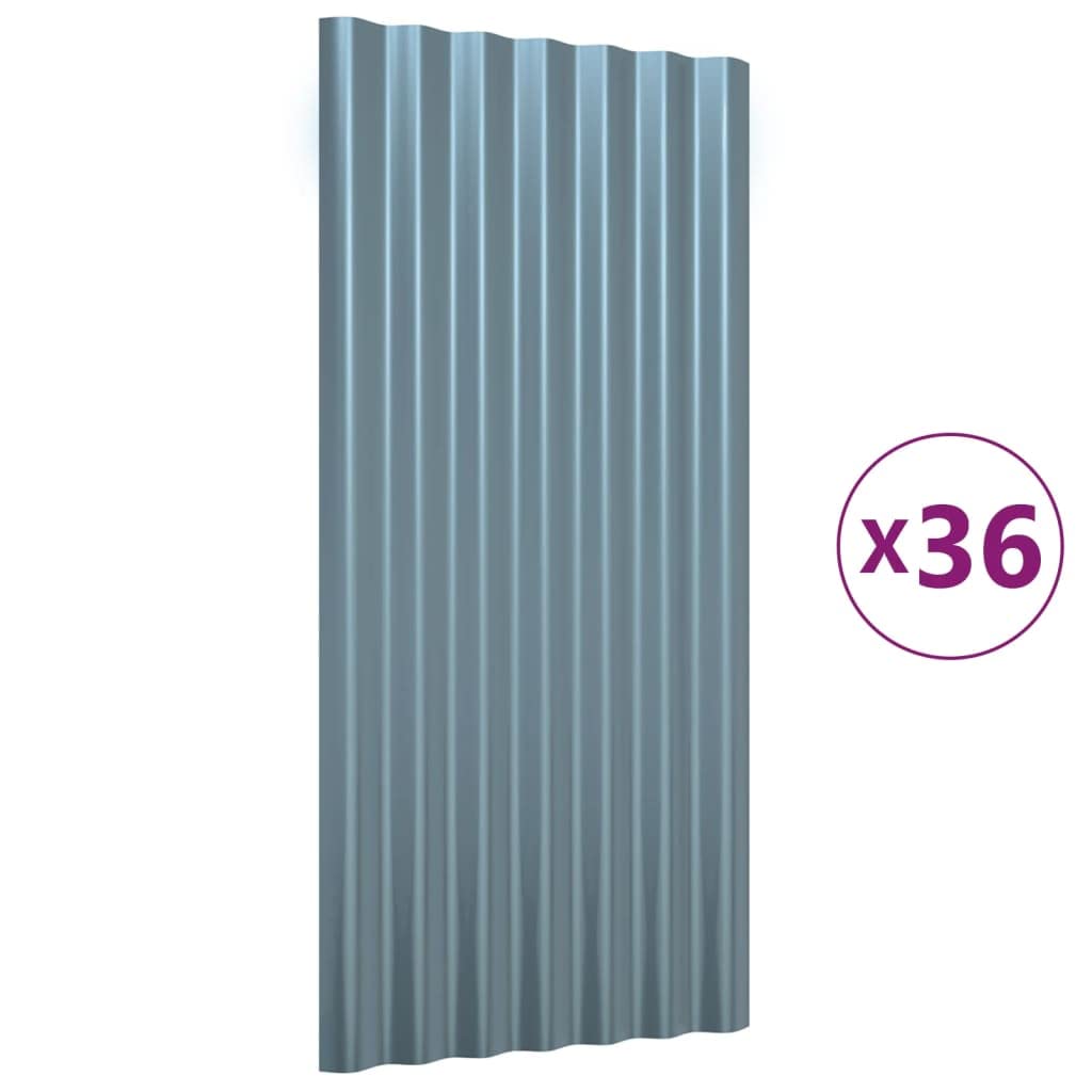 Lot de 36 panneaux de toit, tôle ondulée en acier galvanisé pour abri de jardin et abri de jardin, plaques de toit en métal gris, 80 x 36 cm, matériau de toiture