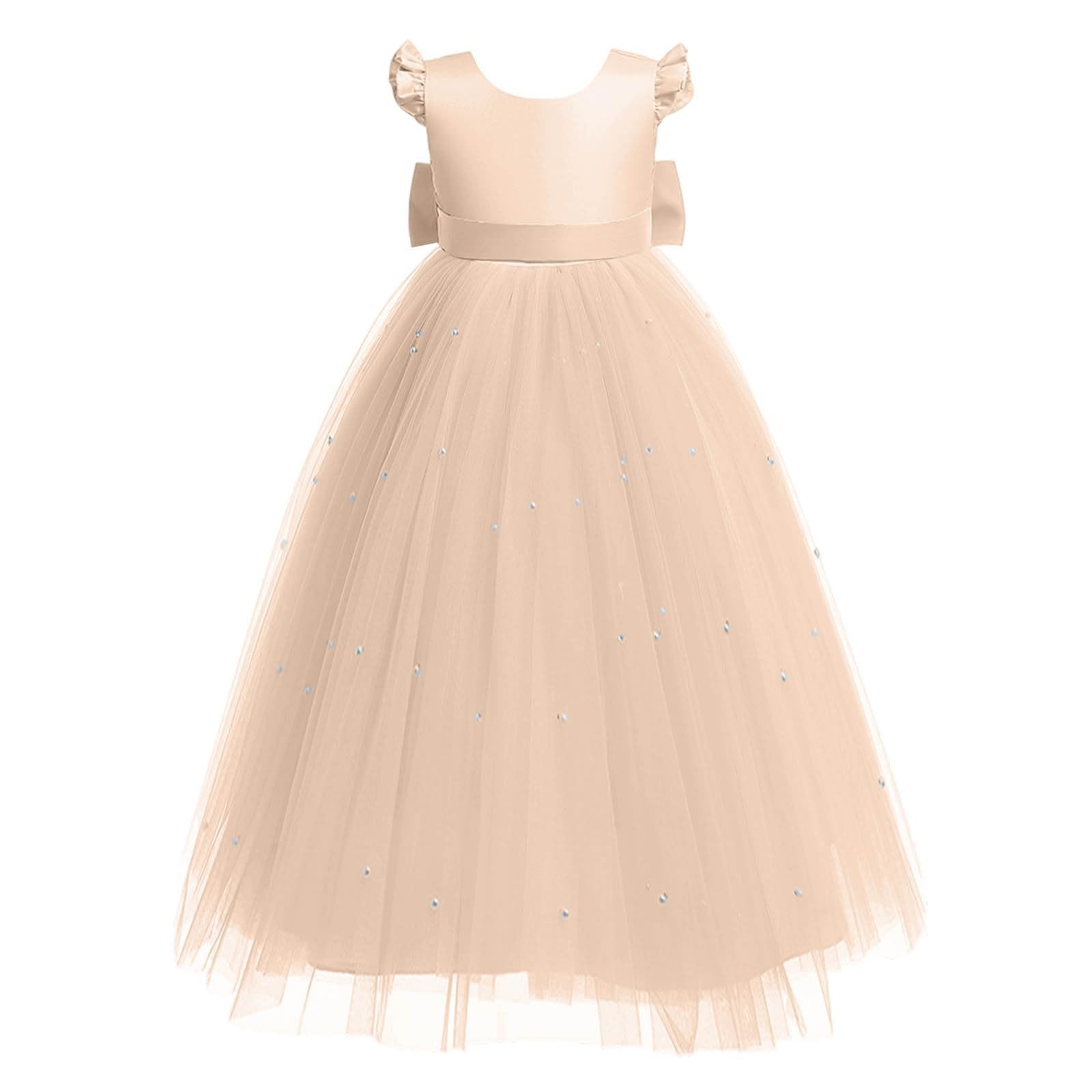 Generico Gonna Tulle Bambina Tutu Ballerina Bambina Gonna Tutte Le Stagioni Lunga con Fiocco E Perline, Abito Formale per Compleanni E Gare di Bellezza