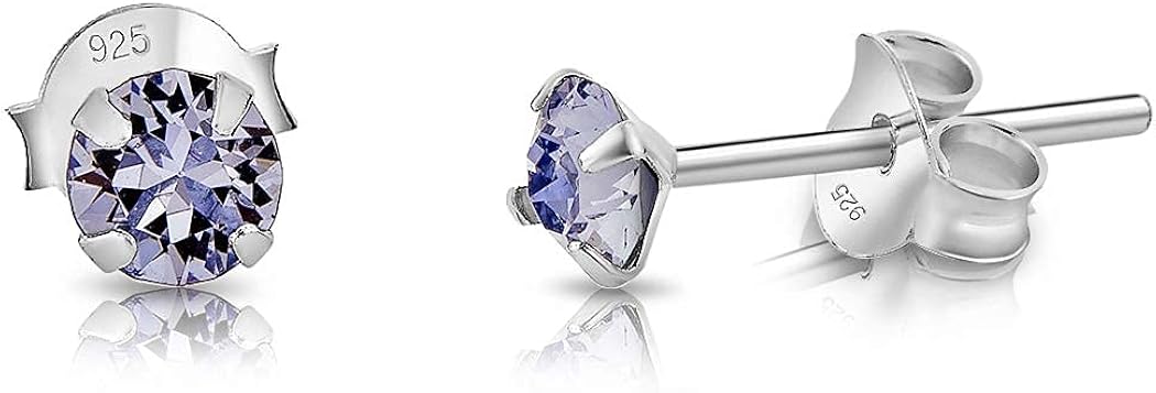 925 Sterling Silver Round SMALL Stud Earrings made with Glittering Crystals, Silver Studs Earrings for Woman, Diameter: 4 mm - Image 3