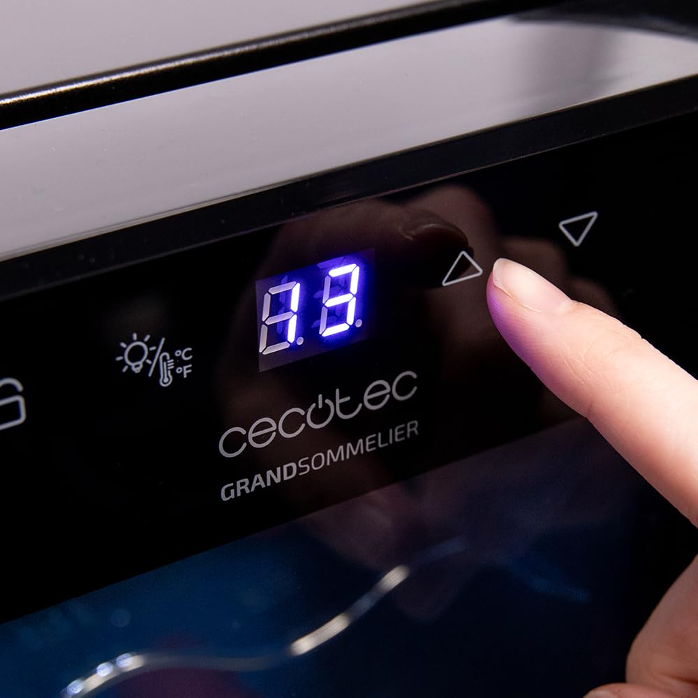Cecotec Vinoteca 12 botellas Bolero grandsommelier 1230 coolcrystal, Enfriamiento termoeléctrico, Temperatura regulable entre 8º y 18ºC, Control táctil, Display, LED interior, Gas no nocivo.