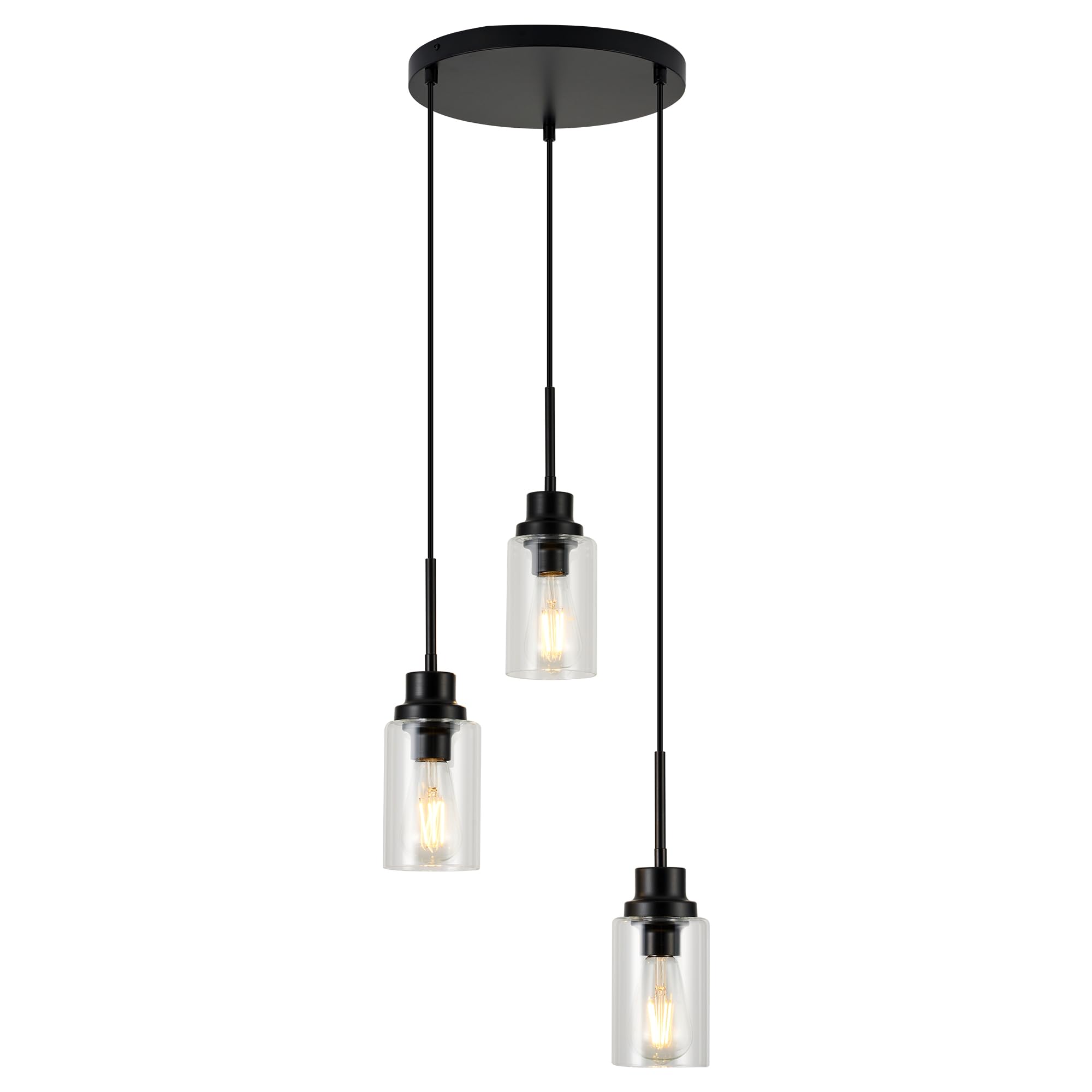 LIGOTFIRE 3-Lights Modern Pendant Light Fixtures Black Adjustable Height Ceiling Lights Chandelier with Clear Glass Shades Kitchen Island Lighting