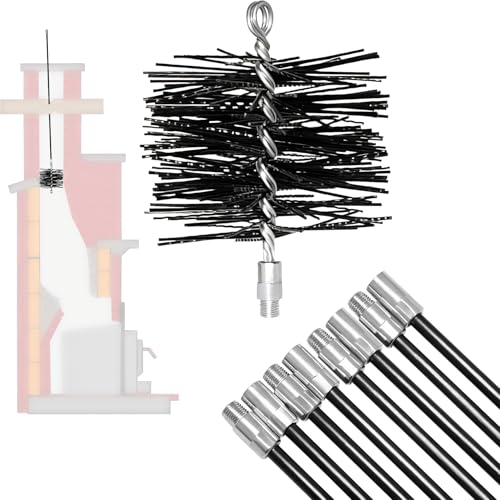 Image of 6 Inch Chimney Brush and 24 Ft Fiberglass Chimney Rod Kit for Hearth Fireplace, for Straight Chimney Pipes and Flue Only, 1 /4 inch NPT Fittings