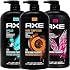 Axe Men's Body Wash Variety Set, Set of 3 Scents, Axe Dark Temptation, Apollo and Excite Body Wash, 3in1 Body and Face Wash in Pump Bottle, 33.8 Ounce Each