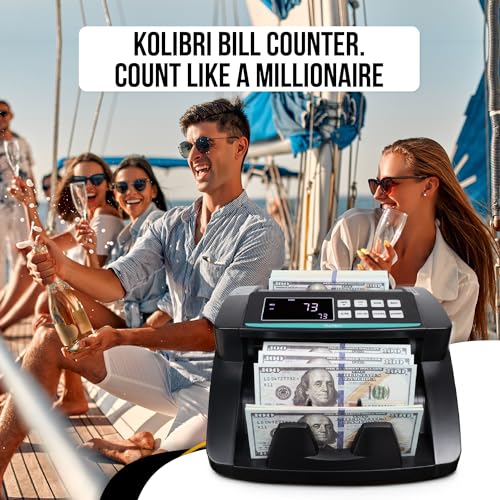 KOLIBRI Money Counter Machine with Advanced Fake Detection & LCD Display | 1,500 Bills per Minute Single-Denomination Cash Counter | Bill Counter Machine (US Customer Support)