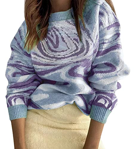 Image of MISSACTIVER Women Casual Knitted Mock Neck Sweater Print Colorblock Long Sleeve Loose Fit Pullover Knitwear