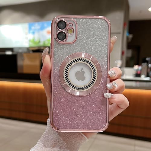 Image of Misscase for iPhone 11 Magnetic Glitter Case Compatible with MagSafe,Full Protection Slim Shockproof Anti-Scratch Case with Camera Lens Protector Logo View Dust-Proof Net for Women Pink
