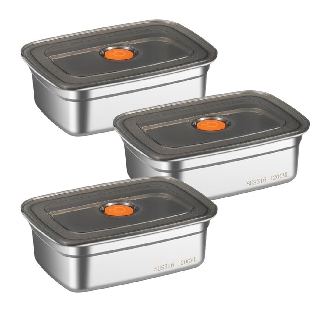 HopeWise Stainless Steel Food Containers with Airtight Lids Metal Containers for Meal Prep Oven/dishwasher/freezer Safe, Refrigeratable for Eggs, Meat, Seafood, Fruits (Set of 3, 1200 Ml)