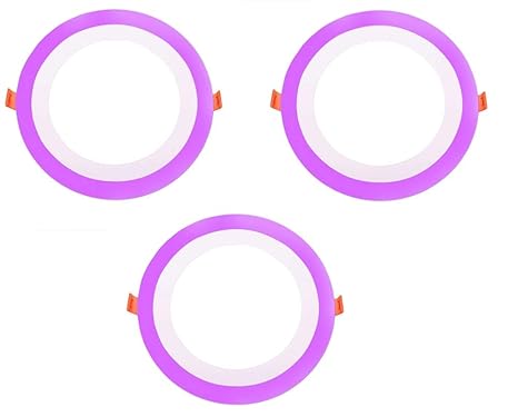 Jikrik (12+4) 16 Watt LED Side Pink (4W) and White (12W) Round Slim Panel Light Ceiling 3D Effect Lighting (Double Color) Set of 3 Pieces