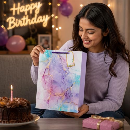 Image of Gift Bags Medium Size | Paper Bags for Gifting | Return Gift Bags with Rope Handles | Birthday, Wedding, Baby Shower & Christmas | Pack of 10 | 9 x 12 x 3.5 Inch
