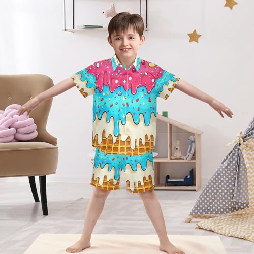 Image of Boccsty Ice Cream Drip Boy Summer Shorts Sets Hawaiian Toddler Boys T-Shirt & Pants 2 Pcs 3T-10T