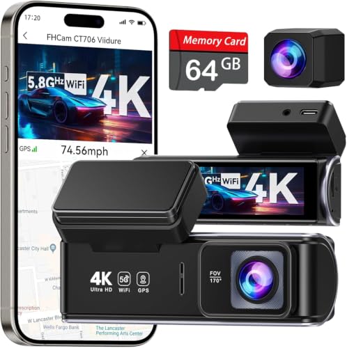 UVVlO 4K Front and Rear Dash Cam – 3.59" IPS Display, GPS, 5.8GHz WiFi & 64GB Card