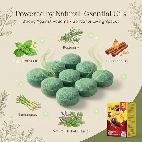 Image of BOB CAT Pro+ Peppermint Repellent Rat Balls | Protection from Rodent | Safe No-Kill | 100% Herbal & Natural | 30-Day Protection | for Car, Home,Warehouse,Factory & Office | 10 Piece |Formulation 1X
