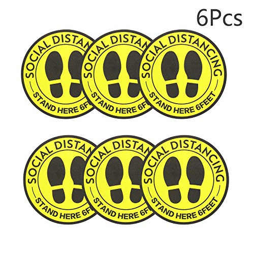Etiqueta de Piso de Distancia Social, MEZOOM 6pcs Pegatinas de Piso de Distancia Segura Marcador de Seguridad de Distancia Social 11" Letrero de Parada Redondo con Revestimiento Antideslizante