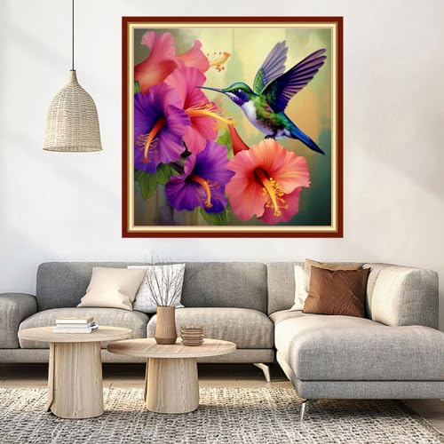 Image of DMCVIVR Stamped Cross Stitch Kits for Beginners Adults Needlepoint Kits for Beginners Embroidery Kits for Adults Crossstitch Kit for Beginners 11CT-Hummingbird 18x18 inch