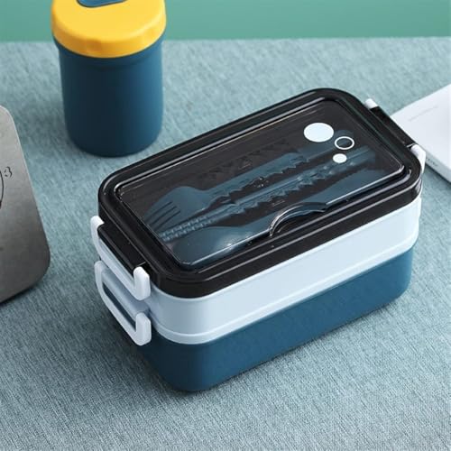 MARMITA DUPLA COM DIVISORIA LANCHEIRA E TALHERES (AZUL)