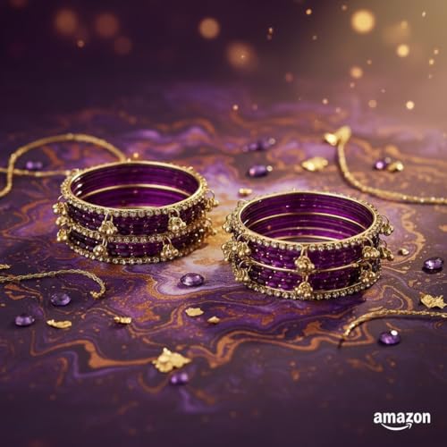 Image of Kashmiri Ghangharoo Glass Bangle Set for Women| Light Weight Bangles | Traditional Transparent Fancy Glass Chudi Set for Wedding, Party|Set Of 16(12 Glass + 4 ghungroo bangles)