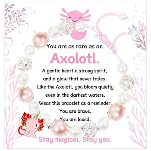 Image of Axolotl Bracelet for Girls, Axolotl Stay Magical You are Loved Valentines Christmas Stocking Stuffers Birthday for Girls Kids Daughter