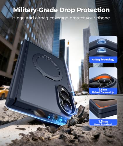 Image of FNTCASE for Samsung Galaxy Z Fold 8 Case with 360 Spin Magnetic Stand | Compatible for Magsafe,Full Hinge Protection,Screen Protector,Translucent Matte Grade Shockproof Protective Cover Deep Blue