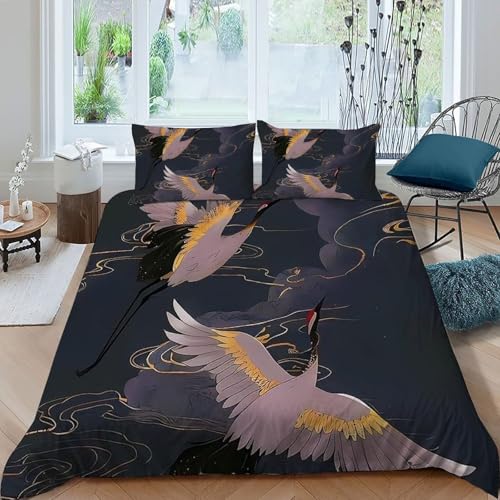 Parure de lit grue blanche 3 pièces en microfibre 260x220cm - 3