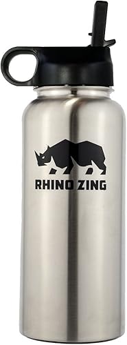 Miniatura 2 de Juego de viaje de acero inoxidable para cerveza de 32 onzas, paquete de botella de agua, funda/bolsa y tapa con pajilla, aislado, boca ancha