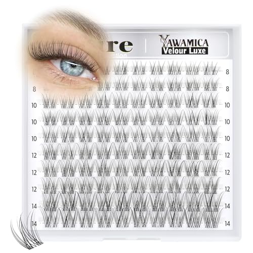 Natural Lash Clusters Velure Eyelash Clusters 8-14mm CC Curl Wispy Cluster Eyelash Extensions Clear Band Individual Lashes Soft Reusable DIY Cluster Lashes Extension for Natural Daily Look by Yawamica