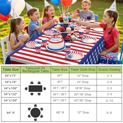 Image of Smiry Disposable Table Cloth 3 Pack, 54 x 108 Inch Waterproof Plastic Tablecloth, Decorative Rectangle Table Covers for Party, Birthday, Picnic, American Flag