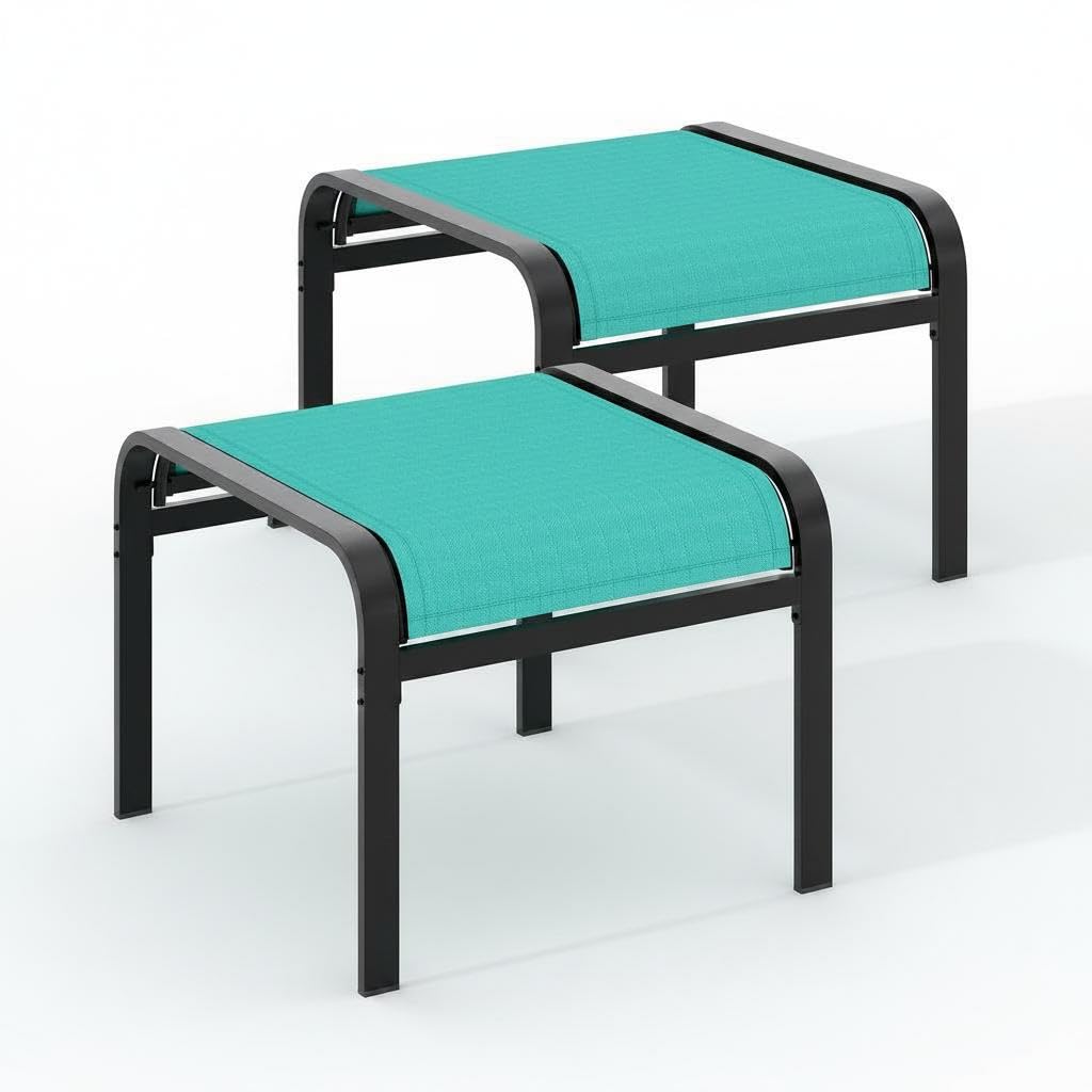 Garvee Textilene Outdoor Fußhocker – Klappbarer Hocker Für Terrasse Balkon, Cyan
