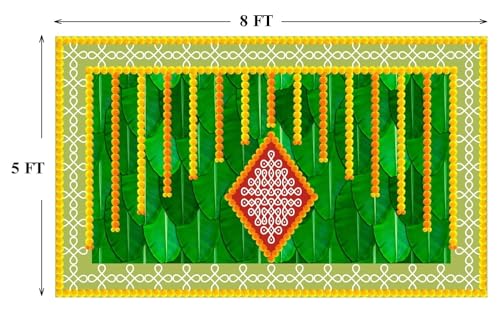 Image of Banana Leaf Design Backdrop Decoration Pooja Cloth (5 * 8 FT) (Banana 16)