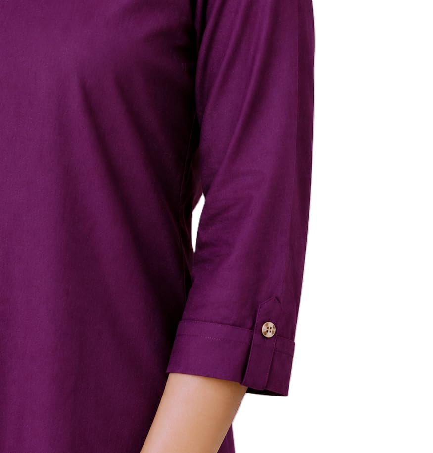 Image of Women's Rayon Solid Straight Kurti | 3 /4 Sleeve | Round Neck with V Cut | Regular Fit | Casual Office Wear Kurta for Women