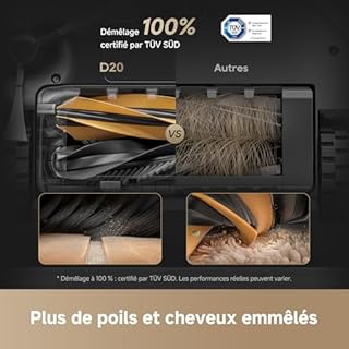 DREAME D20 Robot Aspirateur, 13 000 Pa, Brosse Duo pour Poils d'Animaux, Navigation Laser, Aspirateur et Laveur 2-en-1, Sols Durs et Tapis/Moquettes, Batterie 5 200 mAh, Application et Commande Vocale