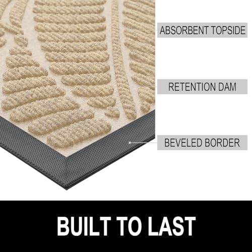 Colorxy Waterproof Doormat, Sturdy Natural Rubber Front Indoor Mat, Non Slip Low Profile Indoor Outdoor Door Mats, Stain and Fade Resistant Floor Mat, Easy Clean Patio Entrance Mat, 36''x24'', Beige