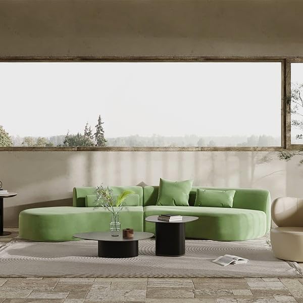 Image of Modern Classic L Shape Sectional Sofa Set, Chesterfield Style 4 Seater Sofa Set with Pillows for Living Room, Bedroom and Office, Office, and Hallway Colour (Olive Green)