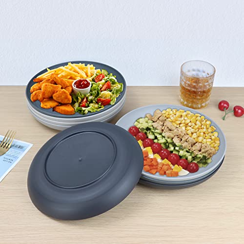 Image of Homienly Wheat Straw Plates Unbreakable Deep Dinner Plates Set of 8 Lightweight Reusable Plastic Plates for Kitchen, Camping, Party, RV, Microwave and Dishwasher Safe Salad Plates (Black Grey, 9 inch)