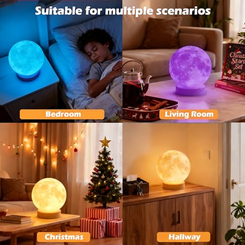 2 Pack 3D Moon Lamp LED Night Light, Remote Control 16-Colorful RGB, Globe Cute Lamp Bedroom Home Office Decor, Romantic Table Lamp Gifts for Christmas Birthday Girls Boys Women