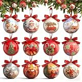 12Pcs Christmas Tree Ball Ornaments, 3.15 inch Vintage Christmas Hanging Decor with Santa Claus, Snowman&Reindeer Designs, Shatterproof Xmas Balls for Christmas Tree Decoration