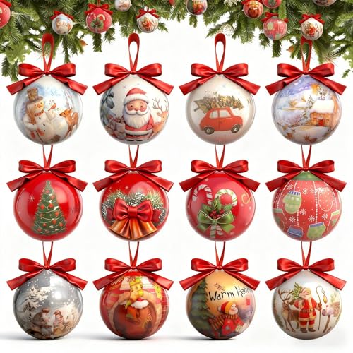 12Pcs Christmas Tree Ball Ornaments, 3.15 inch Vintage Christmas Hanging