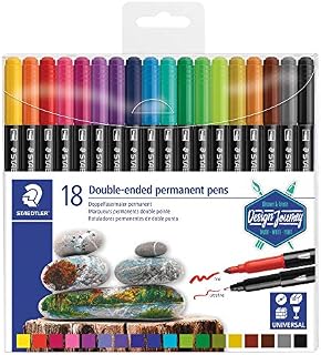 STAEDTLER 3187 TB18 Double Ended Permanent Pens, Assorted Colour, Pack of 18