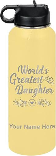 Miniatura 67 de LaserGram Personalized Water Bottle, World's Greatest Daughter, Stainless Steel Double Wall Vacuum Insulated with Flip Top Straw, Custom Engraved
