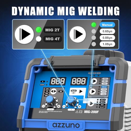 AZZUNO 200A MIG Welder,110V/220V Dual Voltage multiprocess welder,Gas Gasless MIG Welding Machine,4 in 1 Flux MIG/Solid Wire/Lift TIG/Stick ARC Welder (Grey)