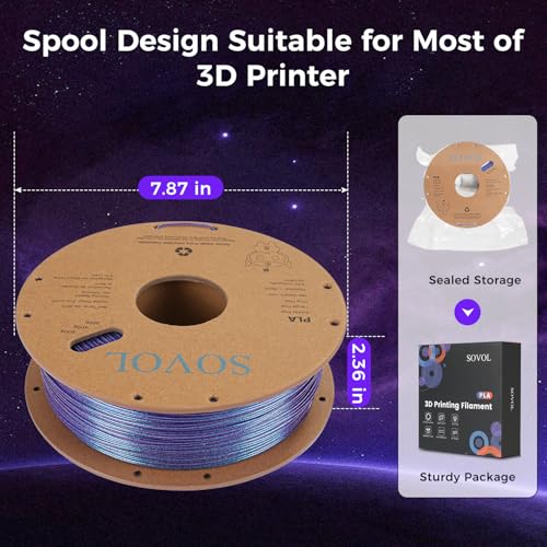 Image of Sovol Silk PLA Filament with Blue Glitter 1kg 1.75mm, Color Changeable 3D Printer Filament 2.2lbs, Chameleon Shiny PLA Material + /-0.03mm, Shimmering 3D Printing Filament, Nebula Purple