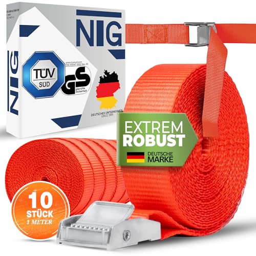 Zurrgurte mit Klemmschloss die Mini Spanngurte mit dem Schnellverschluss,für die schnelle Sicherung im Auto, Fahrradträger, Sackkarre und beim Umzug. 10er Set 10 Stück pro Set, 25mm breit (10 Stk. 1m)