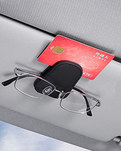 JEJA Brillenhalter für Auto Sonnenblende, Leder Sonnenbrillen Halterung für Auto Visier Zubehör, Ticket-Kartenclip, Schwarz