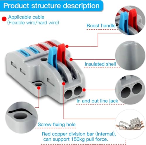 Image of ZIVIK 2 In 4 Out Wire Connector Jointer, Push In Electrical Connectors, Lever Connectors Nuts, Assorted Conductors, Compact Lever Cable Connectors,Plug-in Connector 2-in 4-out (4, 2 In 4 Out)